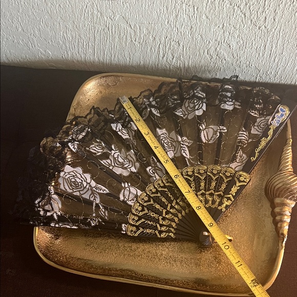 #1211=Elegant Black and Gold Lace Fan - Picture 2 of 4